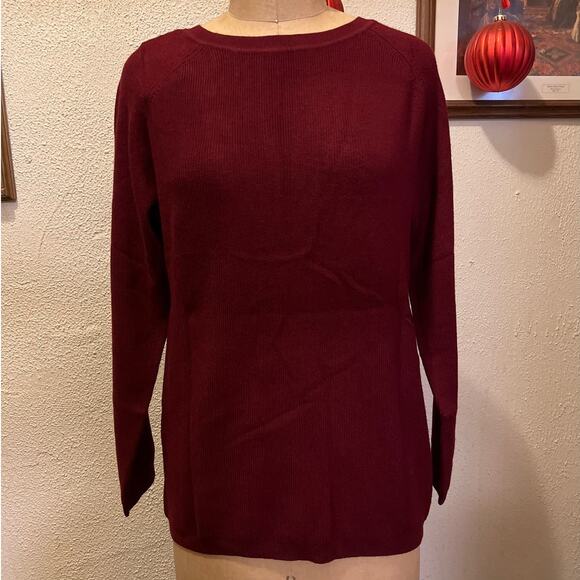 Long Sleeve Boat Neck Criss Cross Back Sweater Wine Red NWT Size M - Picture 3 of 8